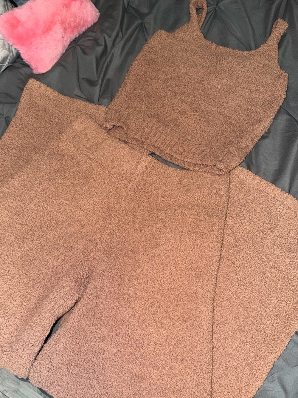 Skims Cozy Two-Piece Crop Top & Wide Leg Pants Set - Brown